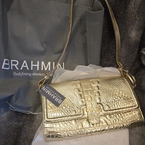 Brahmin Gold Croc-Embossed Shoulder Bag